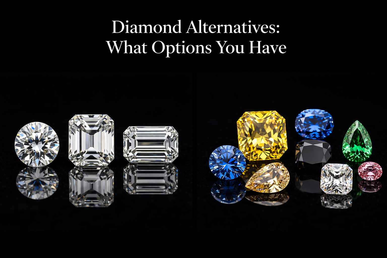 diamond alternatives used in a jewellery with colorless and colored stones.