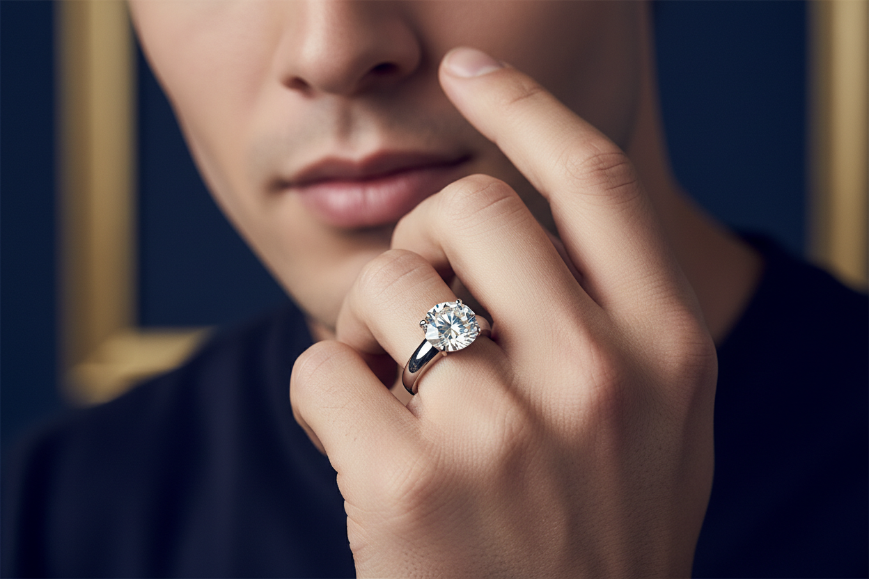 Moissanite vs lab grown diamond ring comparison for men