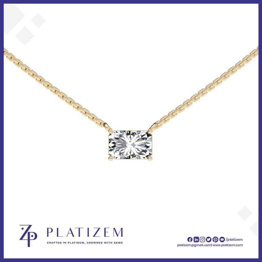 Emerald Cut Lab Grown Diamond Bezel Pendant Necklace with Chain