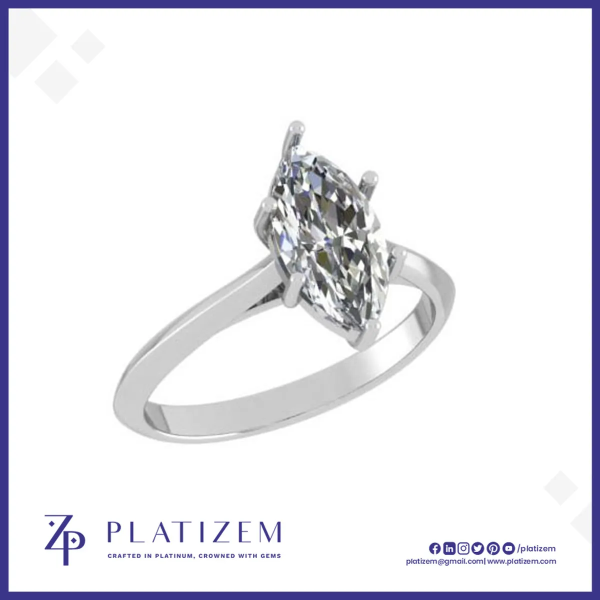 Marquise Diamond Solitaire Ring with Tapered Band for Women
