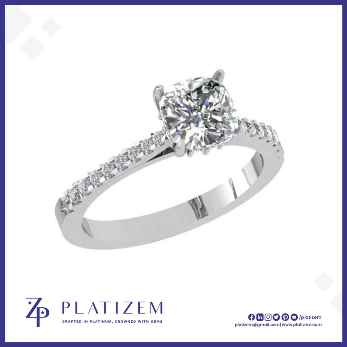 2 Carat Cushion Diamond Pave Engagement Ring for Women