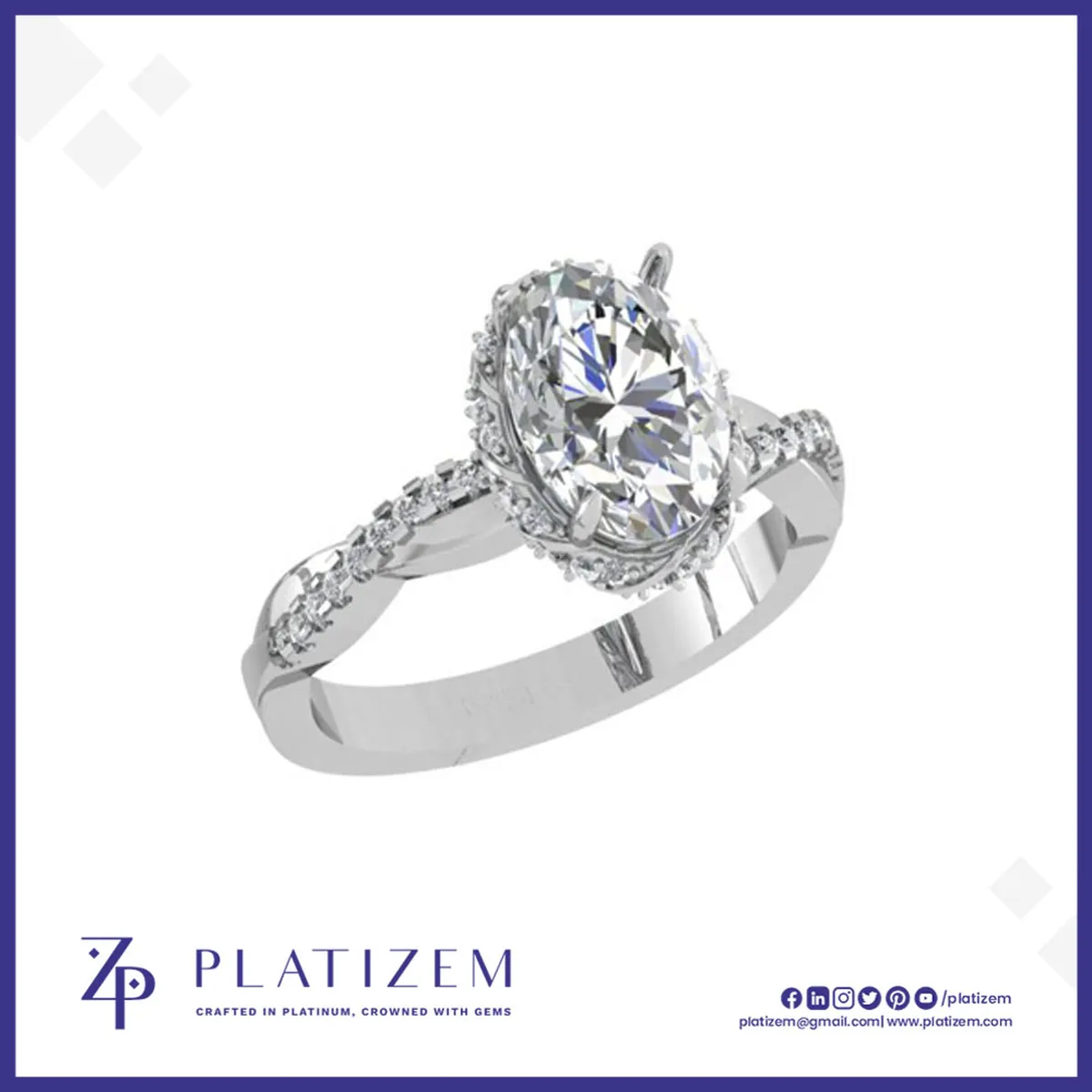 Oval Halo Twisted Shank Engagement Ring for Women