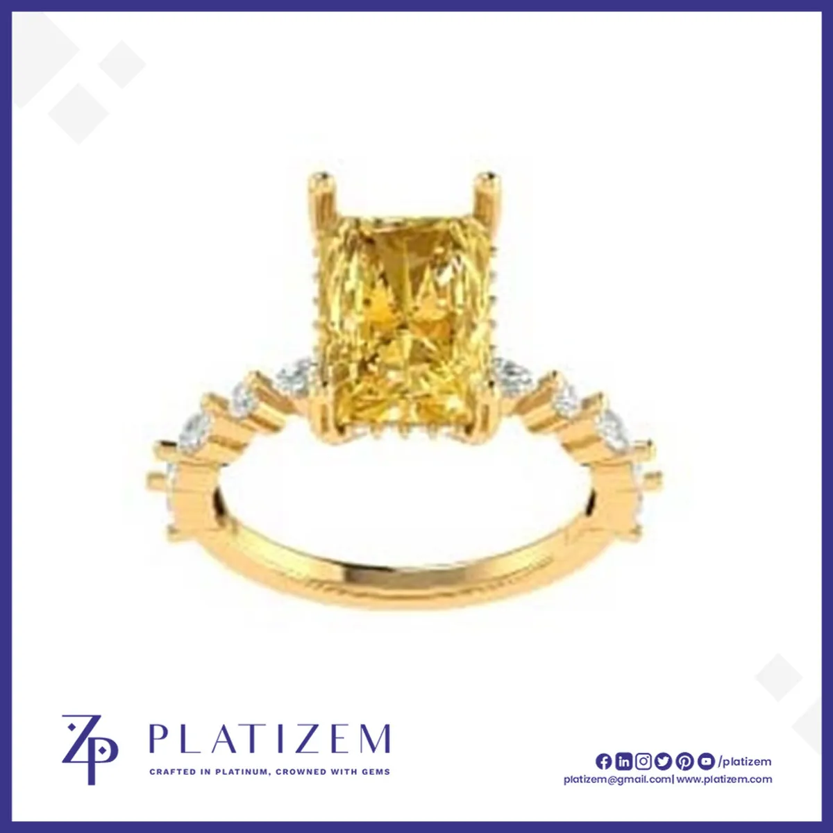 Radiant Cut Yellow Sapphire Ring with Diamond Accents for Women