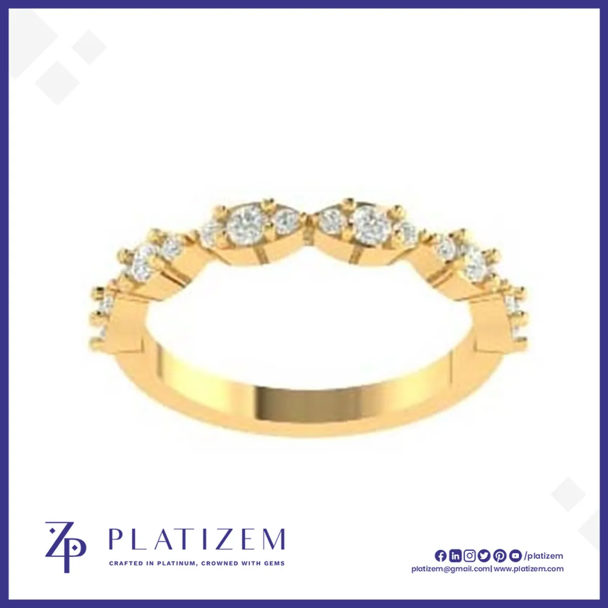 Round Diamond Marquise Motif Wedding Band for Women