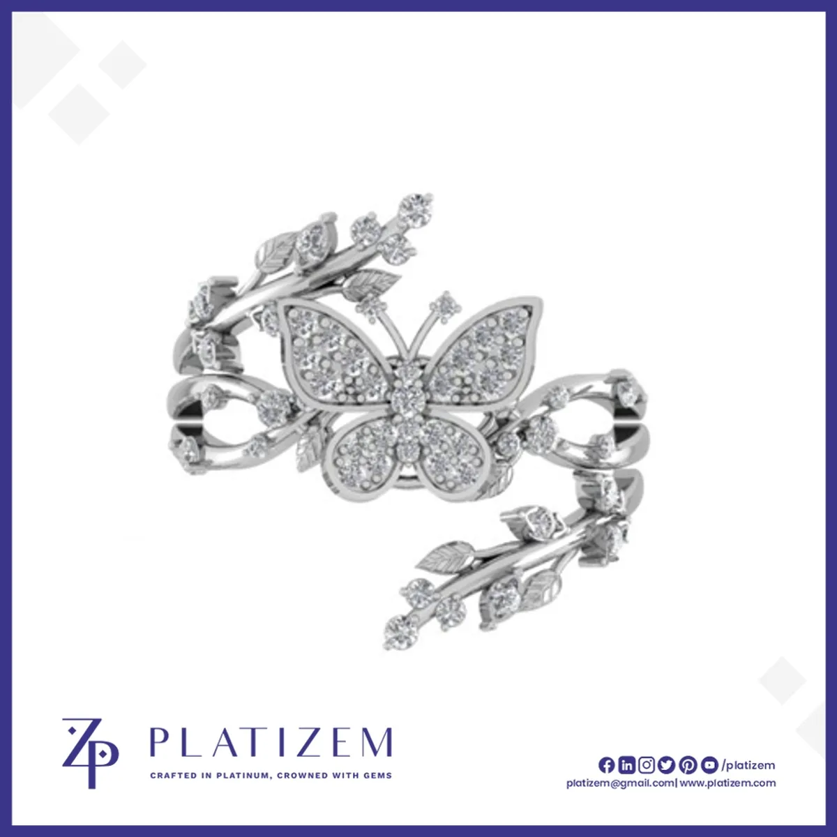 Butterfly and Vine Diamond Ring for Women