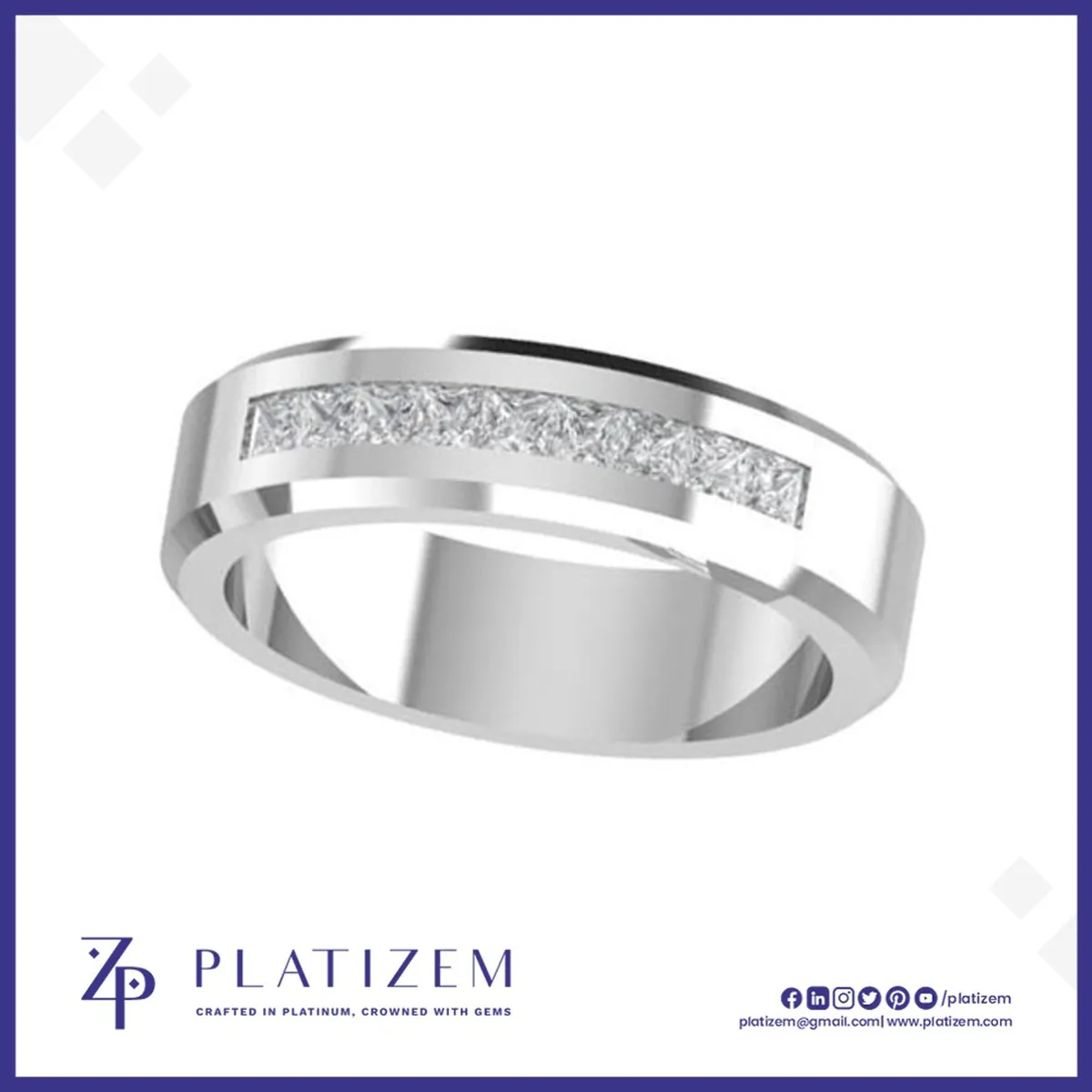 Channel Set Princess Cut Diamond Band Men