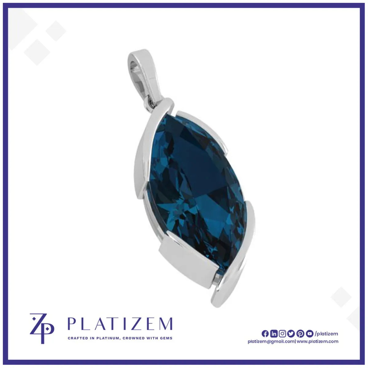 Marquise London Blue Topaz Pendant with East West Bezel Setting