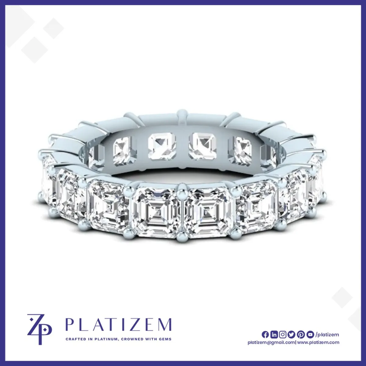 Asscher Cut Diamond Eternity Band with Prong Set Stones