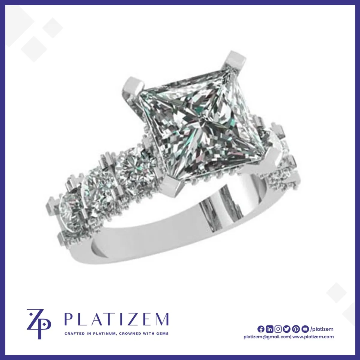 Princess Cut Diamond Ring with Scalloped Shank for Women