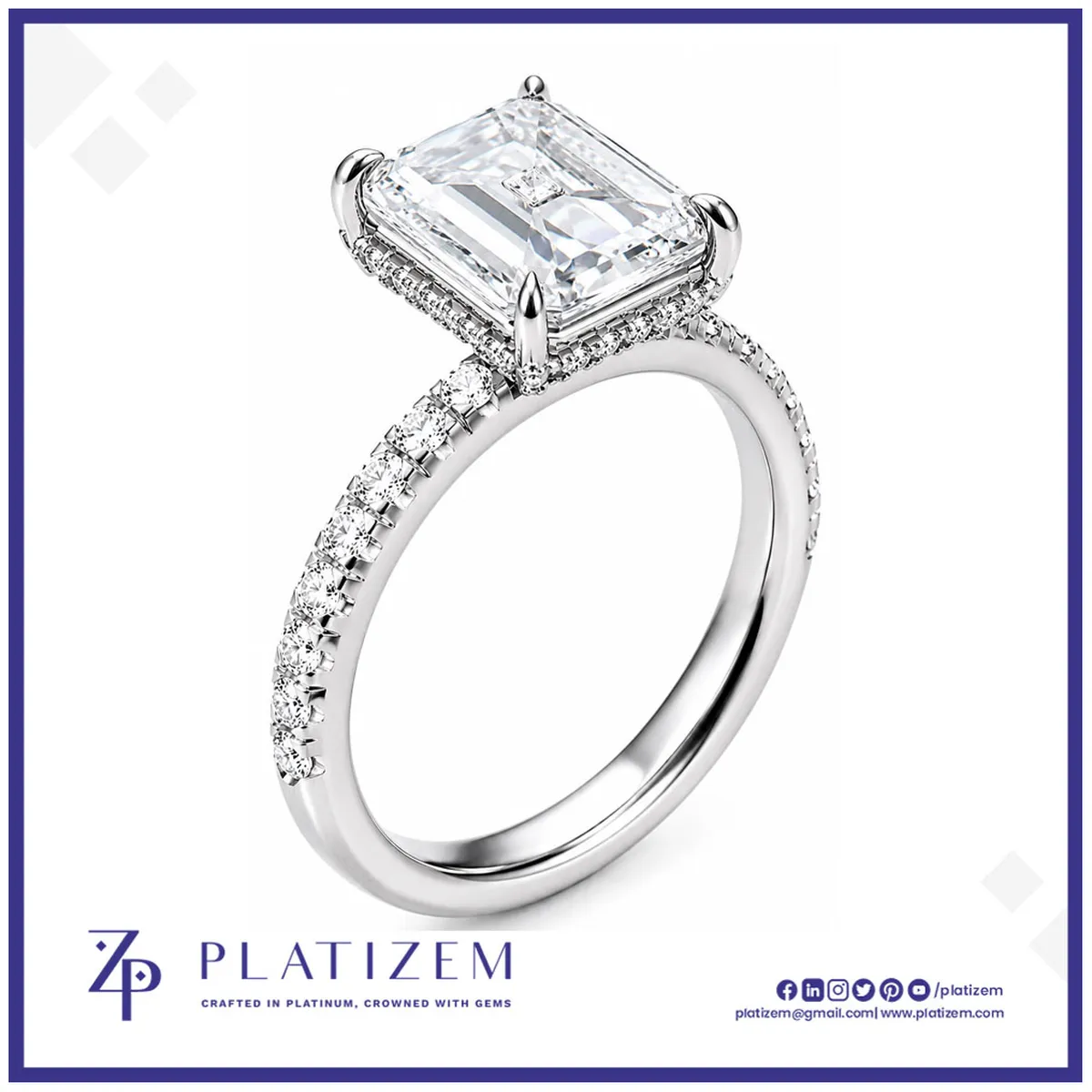 Radiant Cut Solitaire Ring with Pave Diamond Band