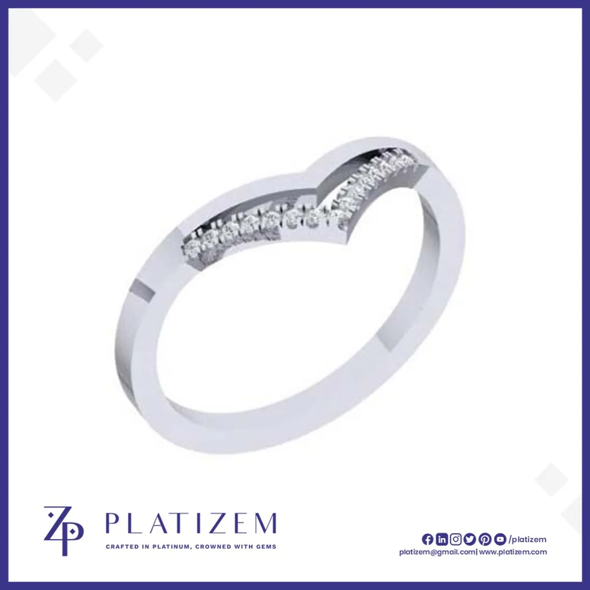 Chevron Diamond Ring Lined with Round Diamonds in a V Shaped Curve