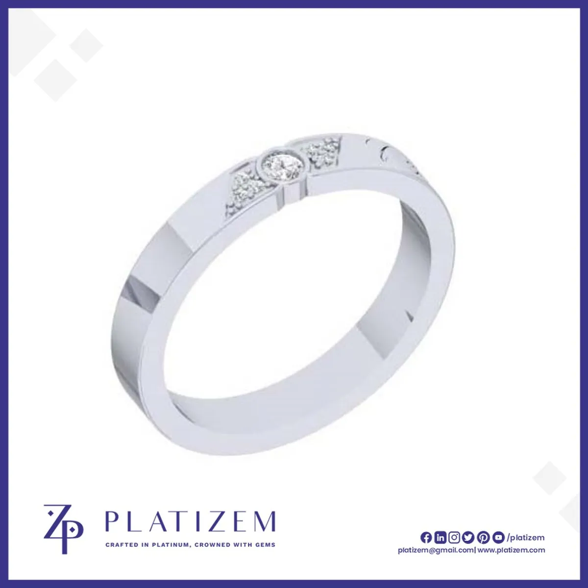 Bezel Set Diamond Band with Angled Facets and Engraved Script Detail