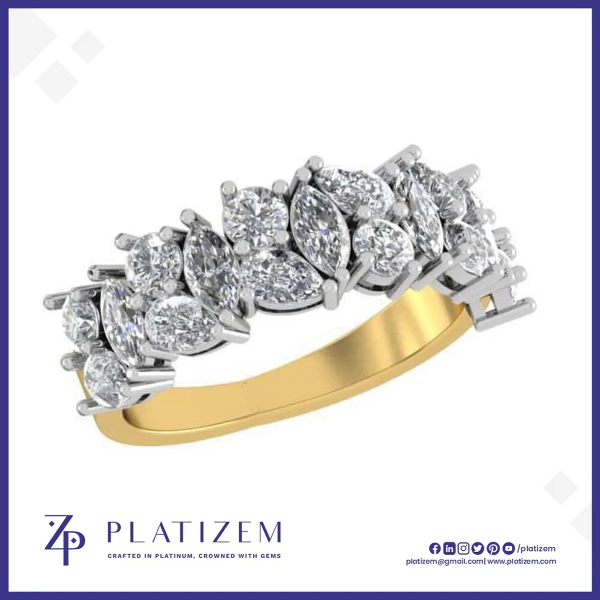 Two Tone Multi Shape Diamond Cluster Ring