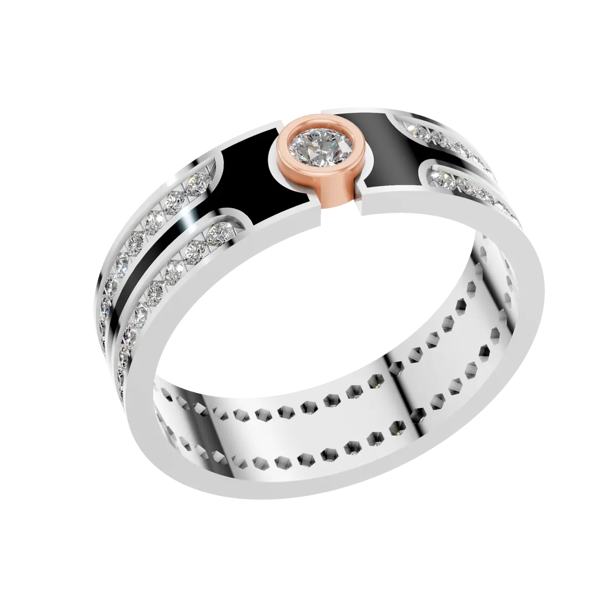 Mens Lattice Cut Wedding Ring. Center Pointer Diamond Band