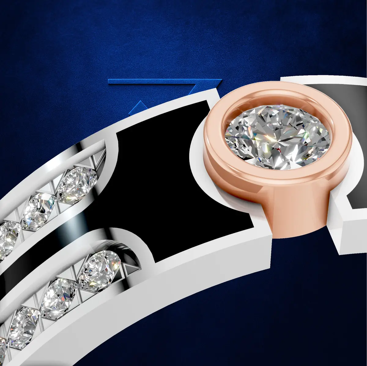 Mens Lattice Cut Wedding Ring. Center Pointer Diamond Band