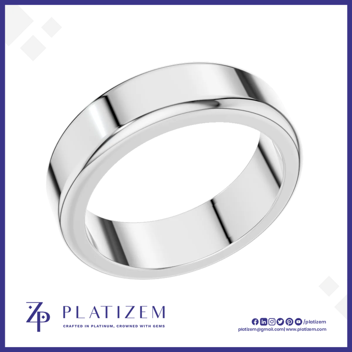 Platinum Wedding Band Ring for Men with Beveled Edge Finish