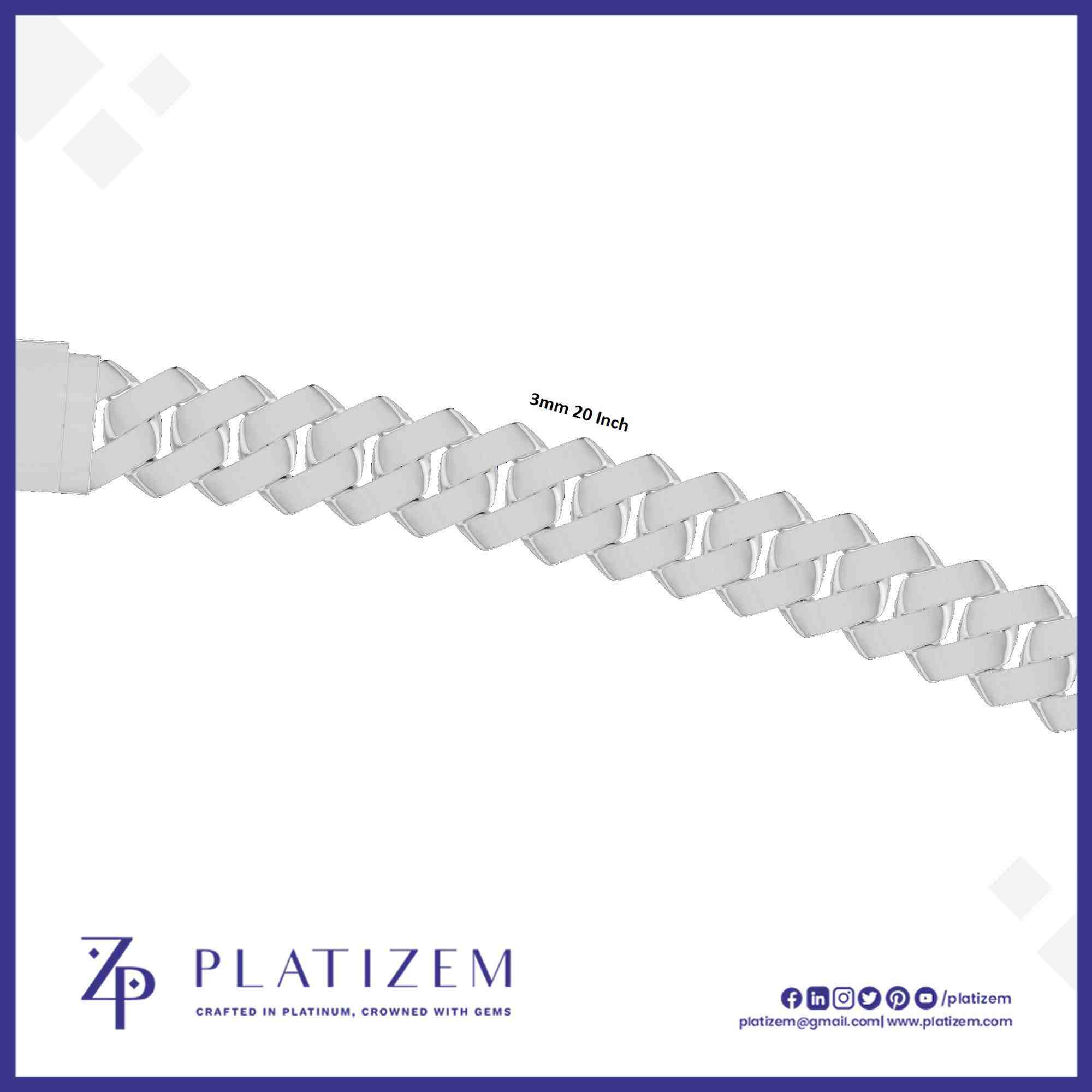 Platinum 3mm Curb Link Chain with Polished Textured Finish
