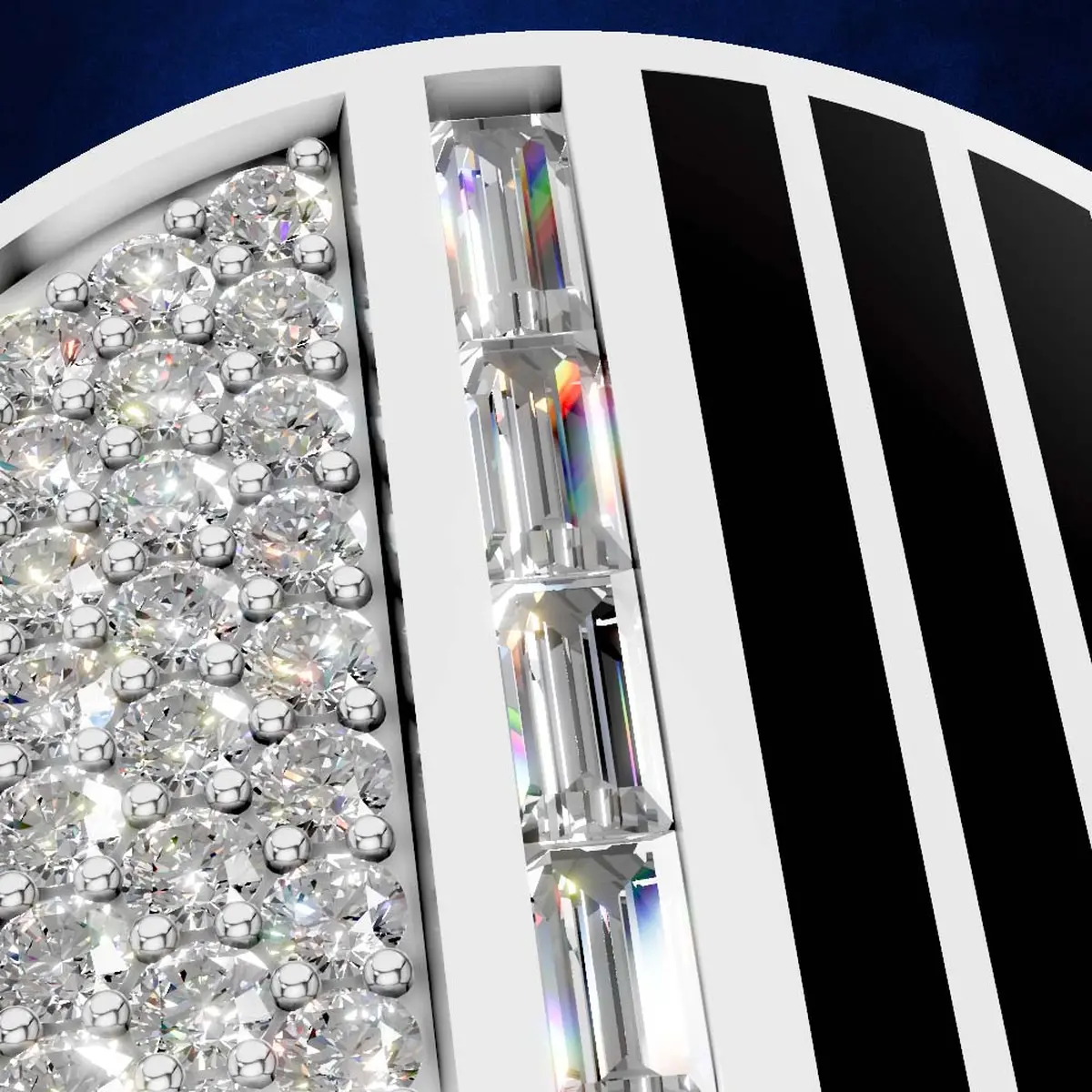 Platinum Linear Luxe – Baguette & Pave Diamond Button