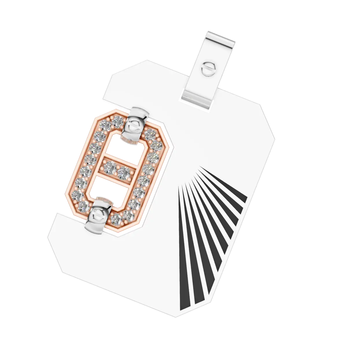 925 Sterling Silver Moissanite Diamond Pendant. Octagon Initial Design. Two-Tone Rose Gold Accents. Personalized Stylish Locket for Men & Women