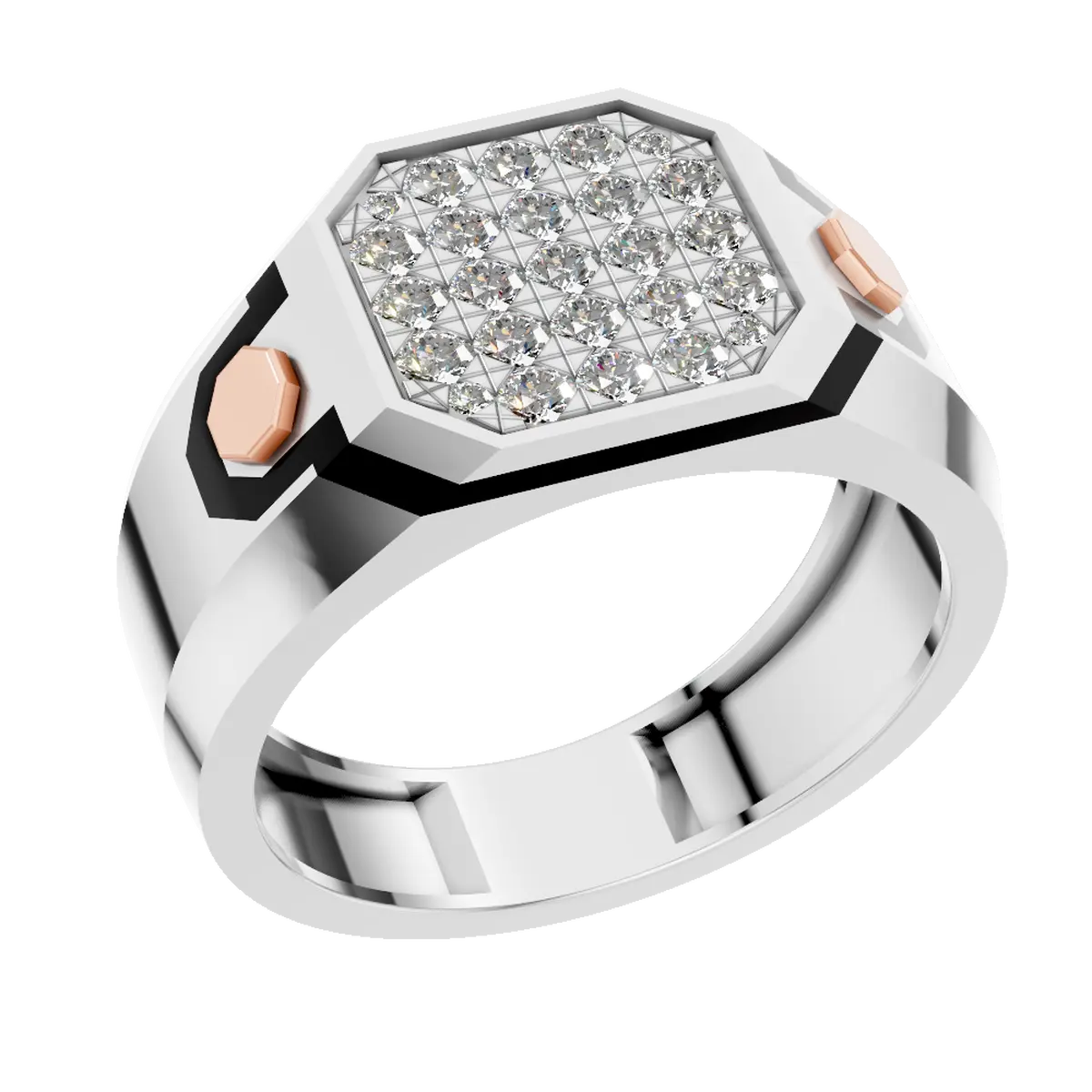 Platinum Diamond Ring for Men With Black Enamal