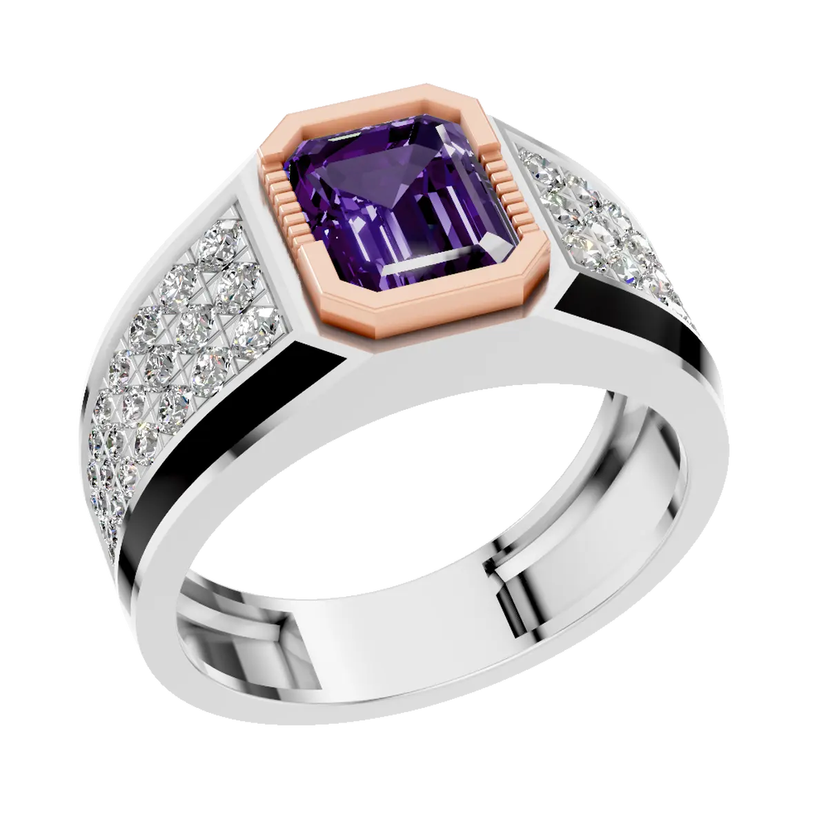 Alexandrite Gemstone and Lab Grown Diamond Engagement Ring for Men and Women in 950 Platinum - June Birthstone Jewelry