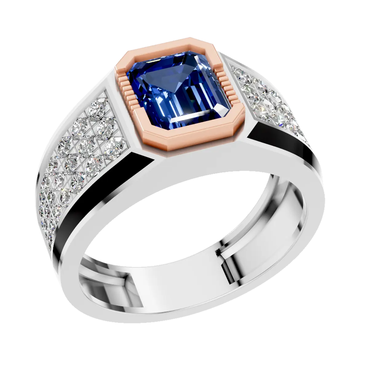 Natural Blue Sapphire Gemstone Ring Studded with Lab Grown Diamonds - September Birthstone Jewelry