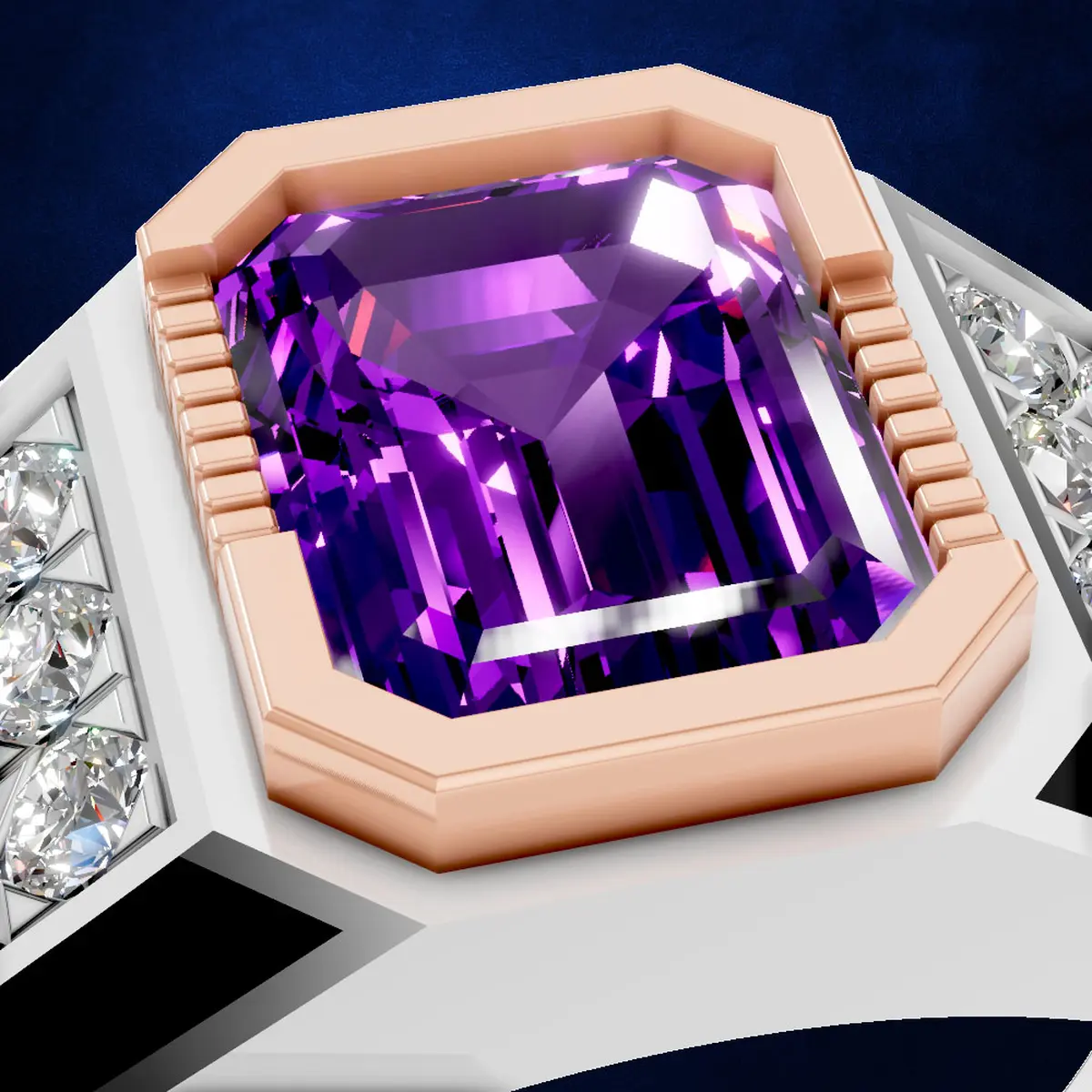 2 Carat Emerald Cut Amethyst Gemstone Diamond Engagement Ring for Men and Women - February Birthstone Jewelry
