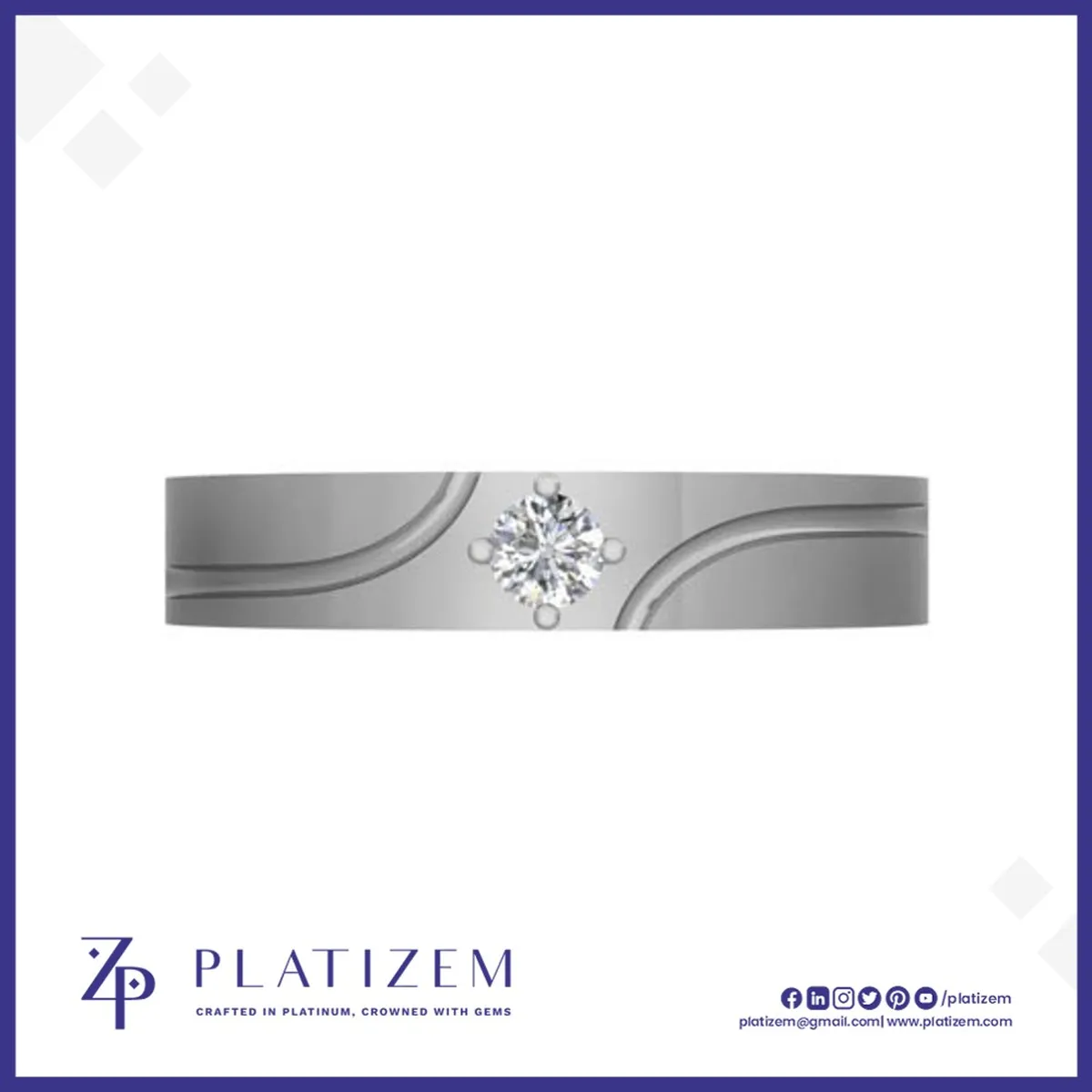 Mens Grooved Diamond Wedding Band with Flush Set Stones