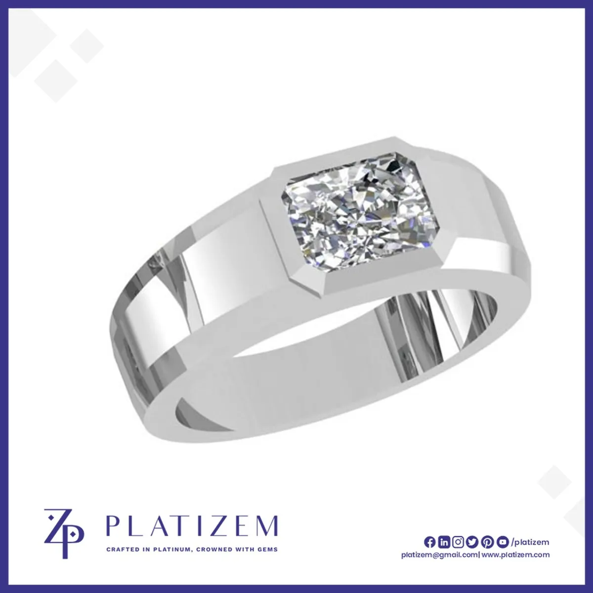 Emerald Cut Solitaire Signet Ring for Men