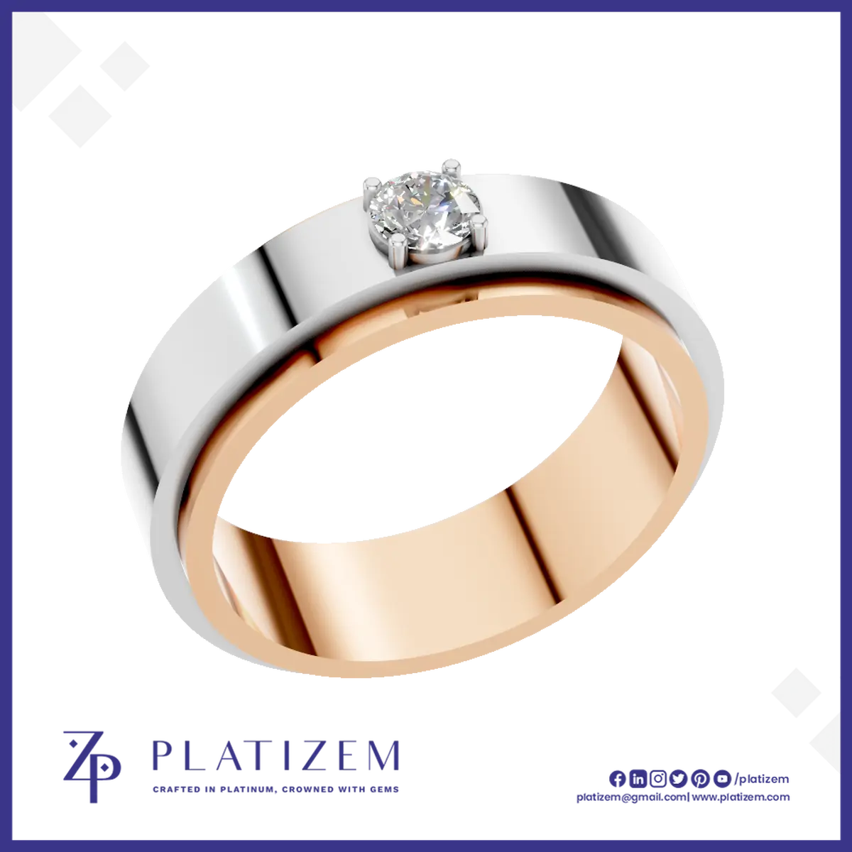 Two Tone Round Laboratory Grown Diamond Wedding Band 18K Gold Mens Ring Luxury Designer Bridal Jewelry Style