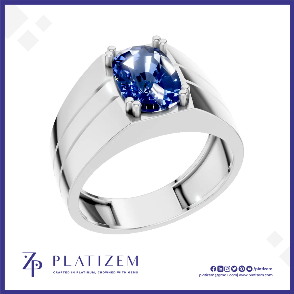 Blue Sapphire Gemstone Ring For Men