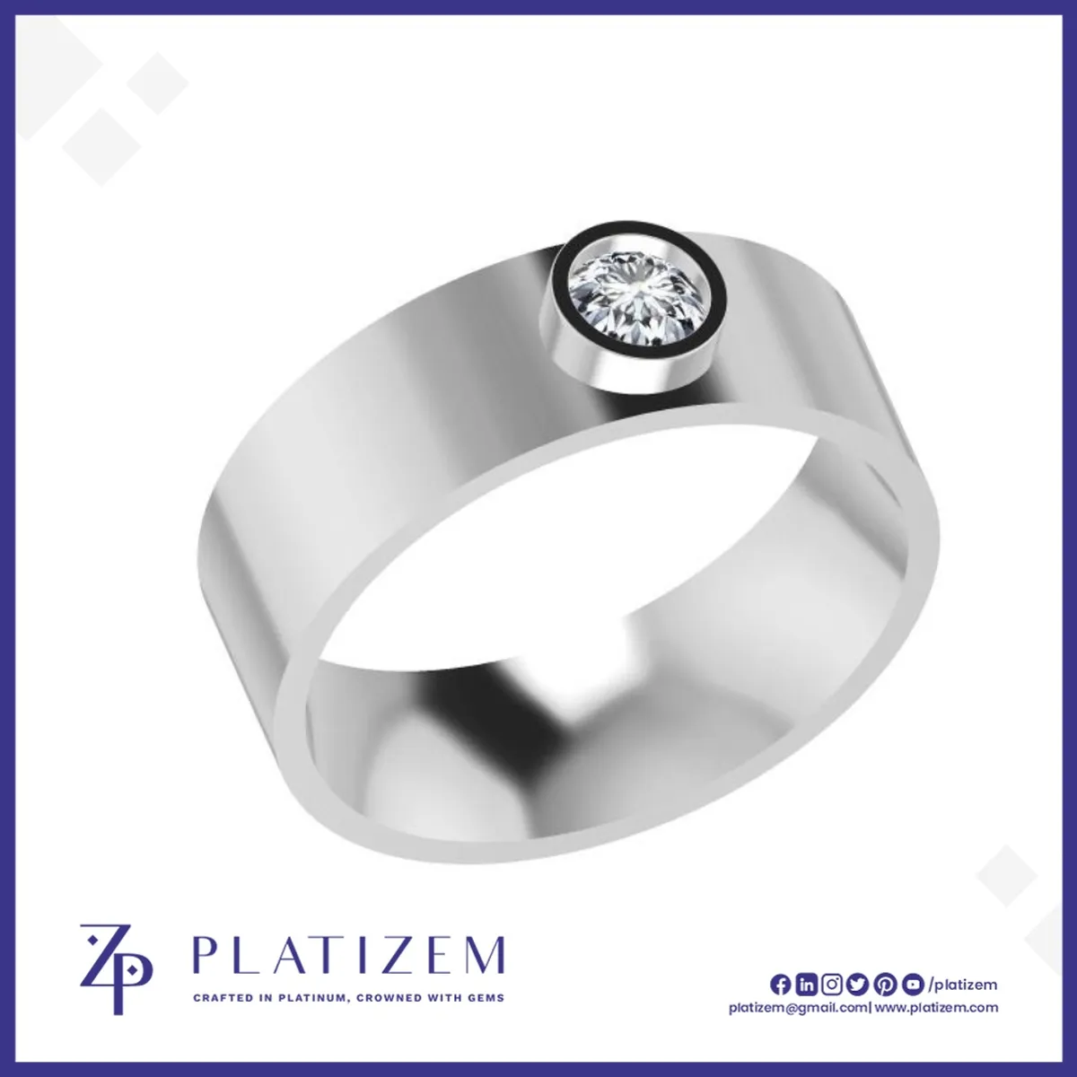 Bezel Set Round Diamond Flat Band Ring for Men