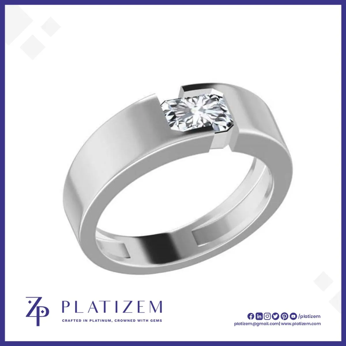 Emerald Cut Diamond Ring Held Securely in a Sleek Tension Setting