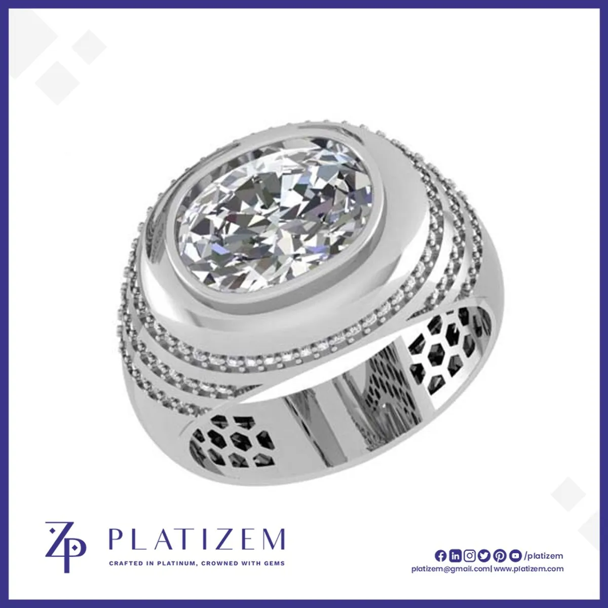 Oval Bezel Set Statement Ring for Men
