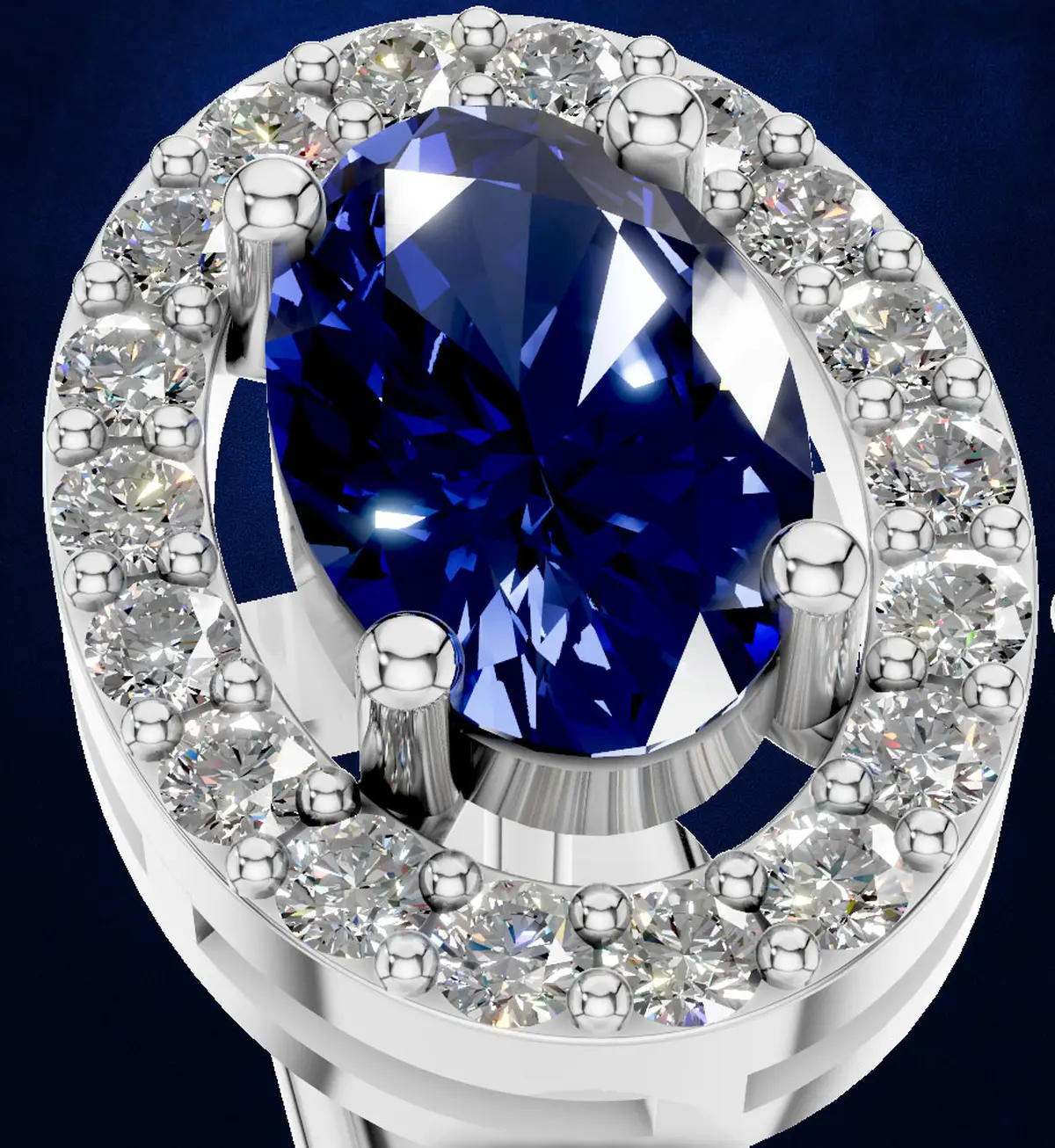 Blue Sapphire Oval Halo Stud Earrings 