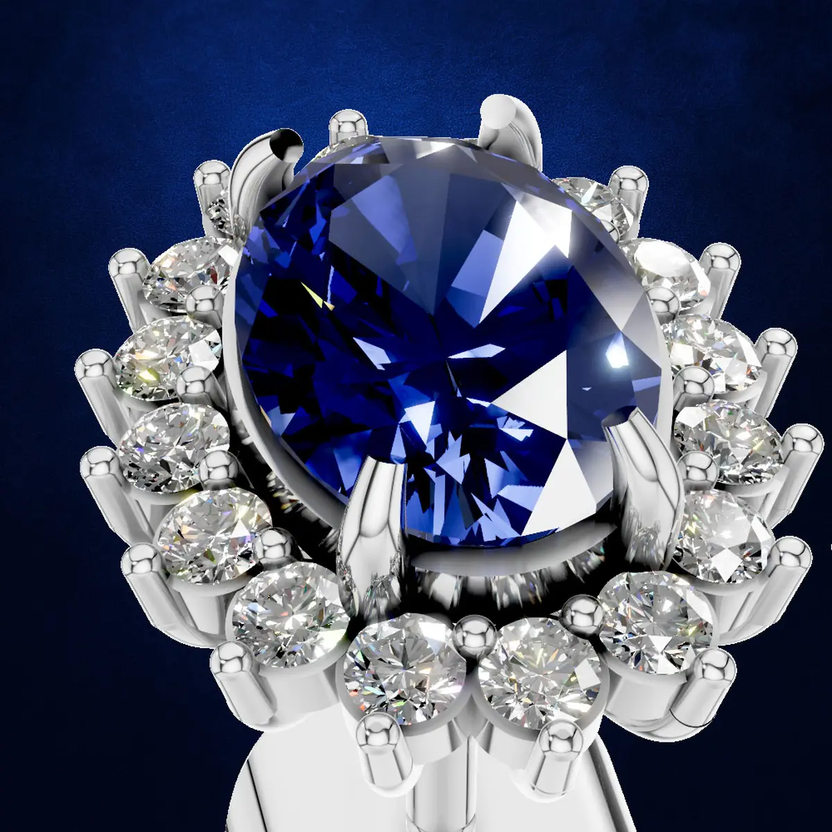 Blue Sapphire and Diamond Cluster Studs Earrings