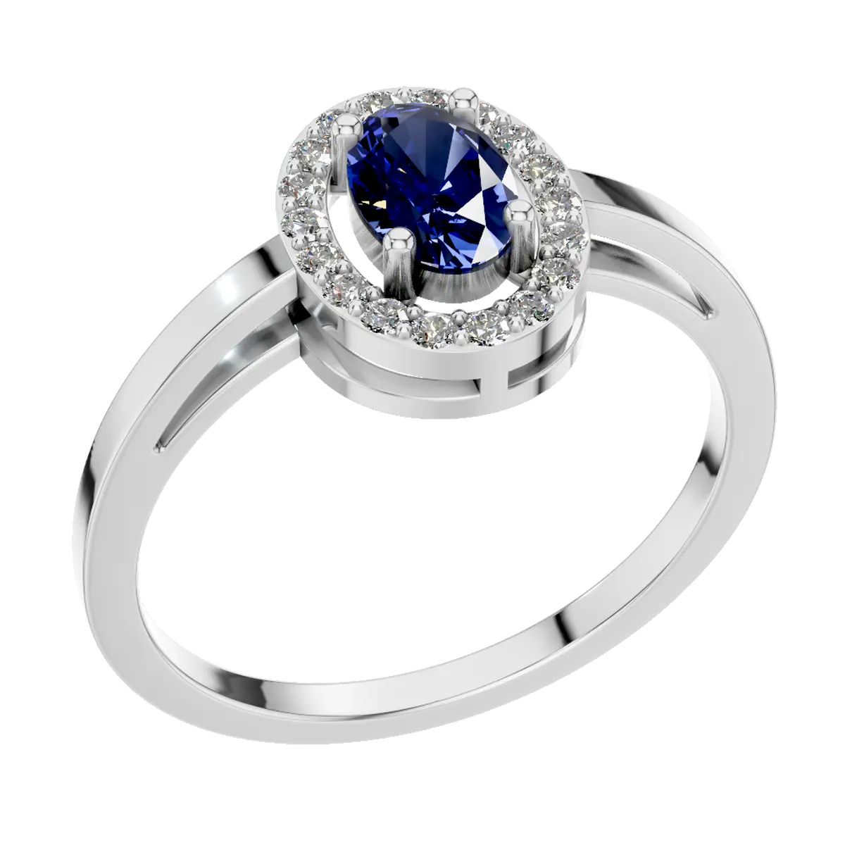 Oval Shape Blue Sapphire Platinum Diamond Engagement Ring 