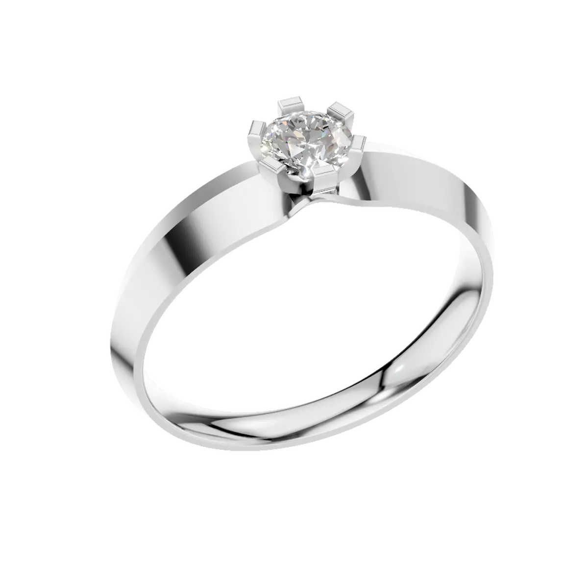 Six Prongs Round Solitaire Diamond Engagement Ring in 14k Solid Gold and Platinum