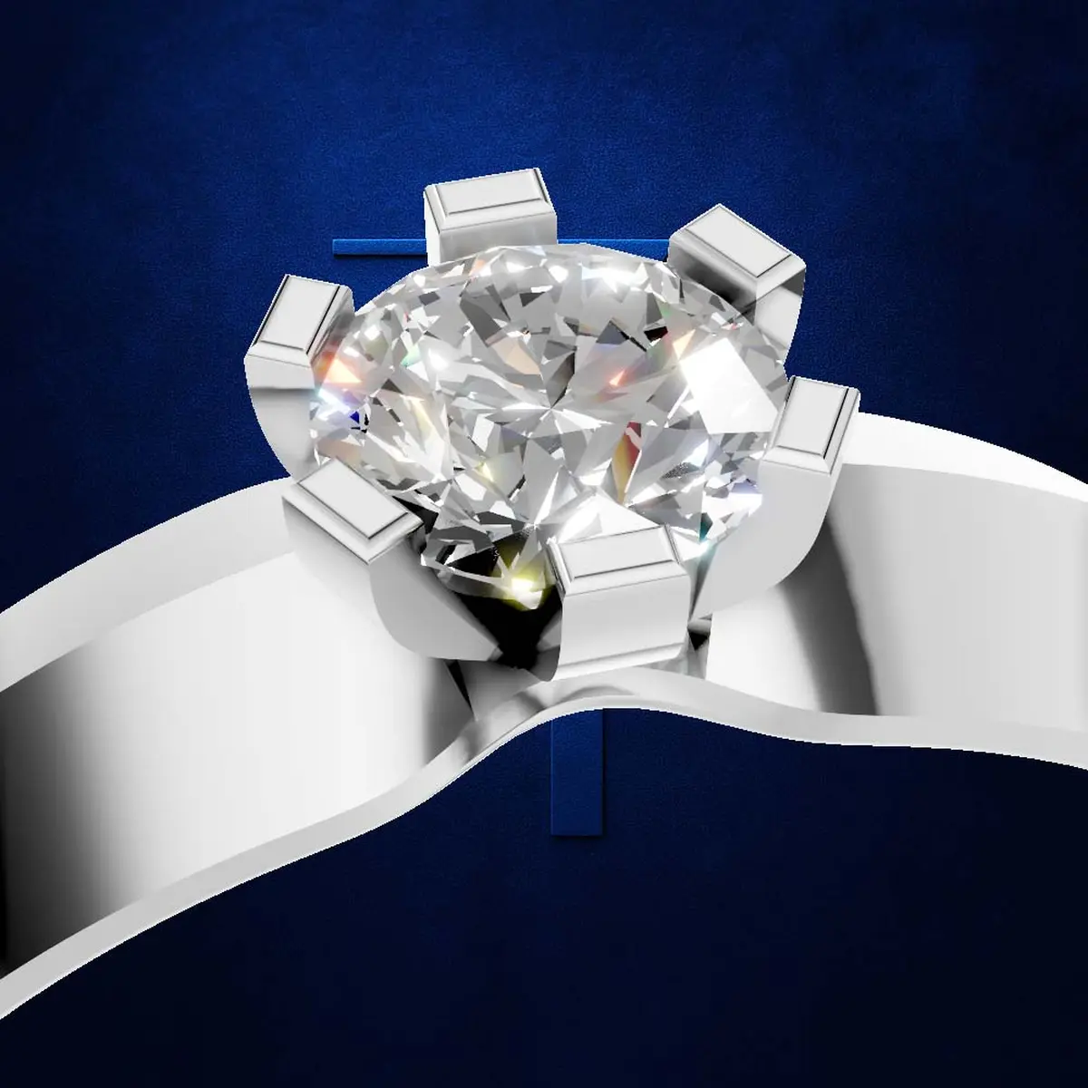 Six Prongs Round Solitaire Diamond Engagement Ring in 14k Solid Gold and Platinum