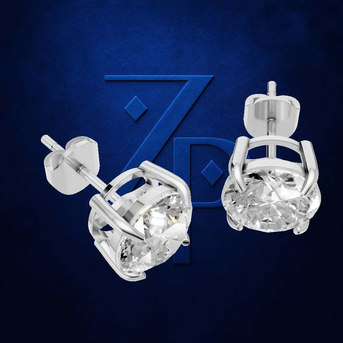 Round diamond stud earring with a gold metal.