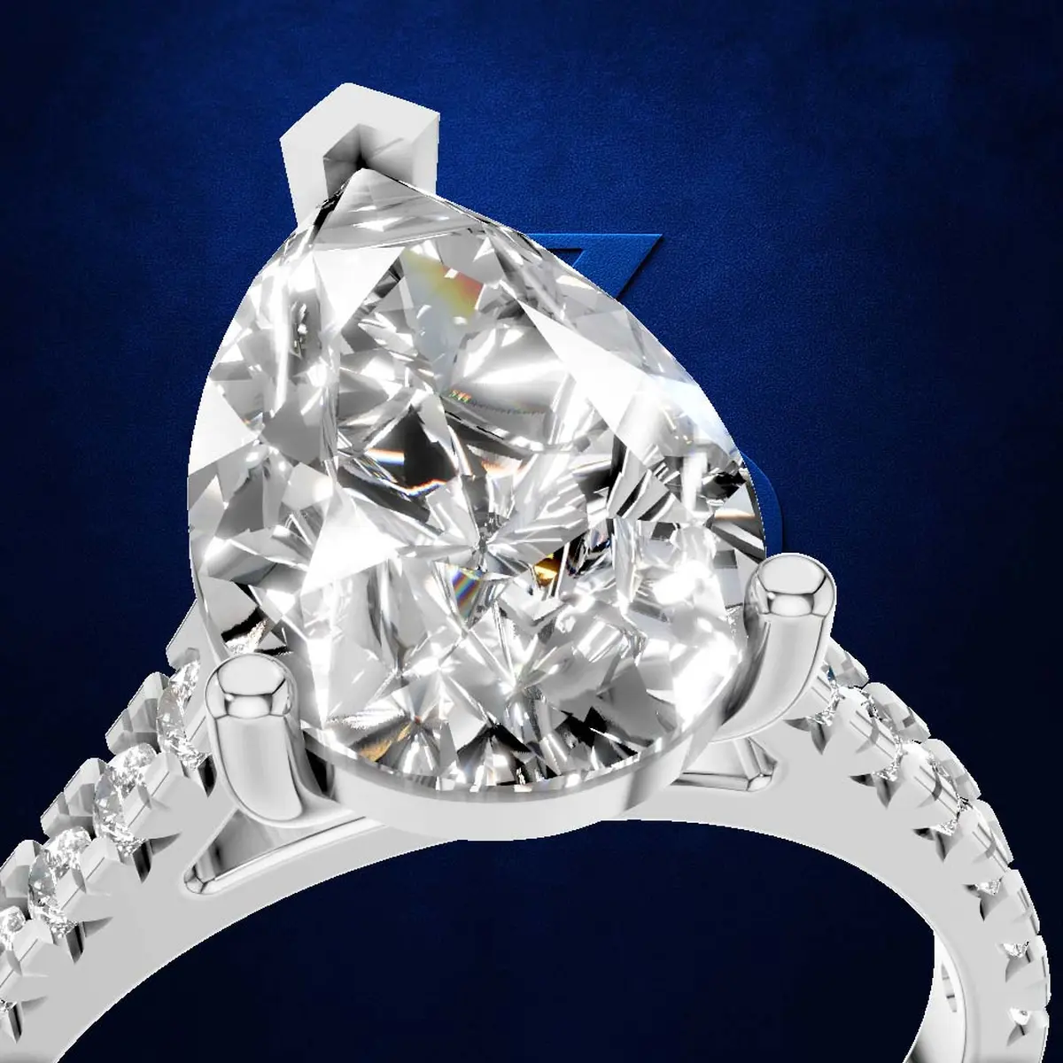 Pear Cut Solitaire Diamond Engagement Ring with Round Diamond Accents in Gold, Silver and Platinum