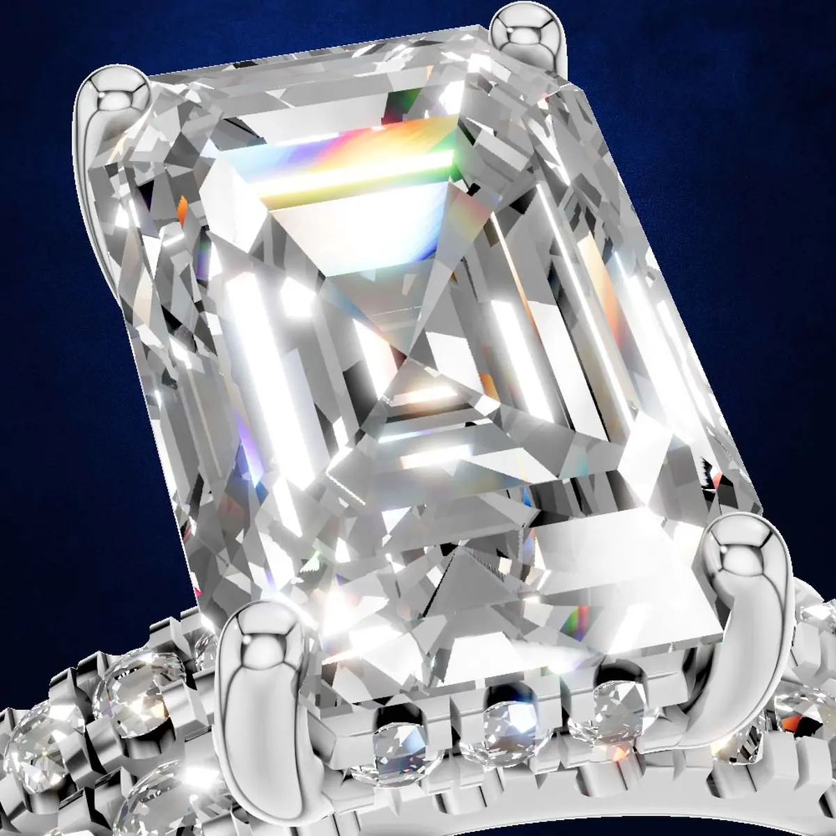 Platinum 950 Emerald Cut Engagement Ring Set