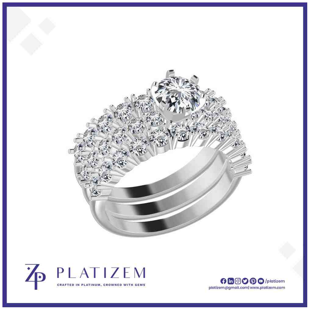 Round Lab Grown Diamond Bridal Set with Triple Row Band