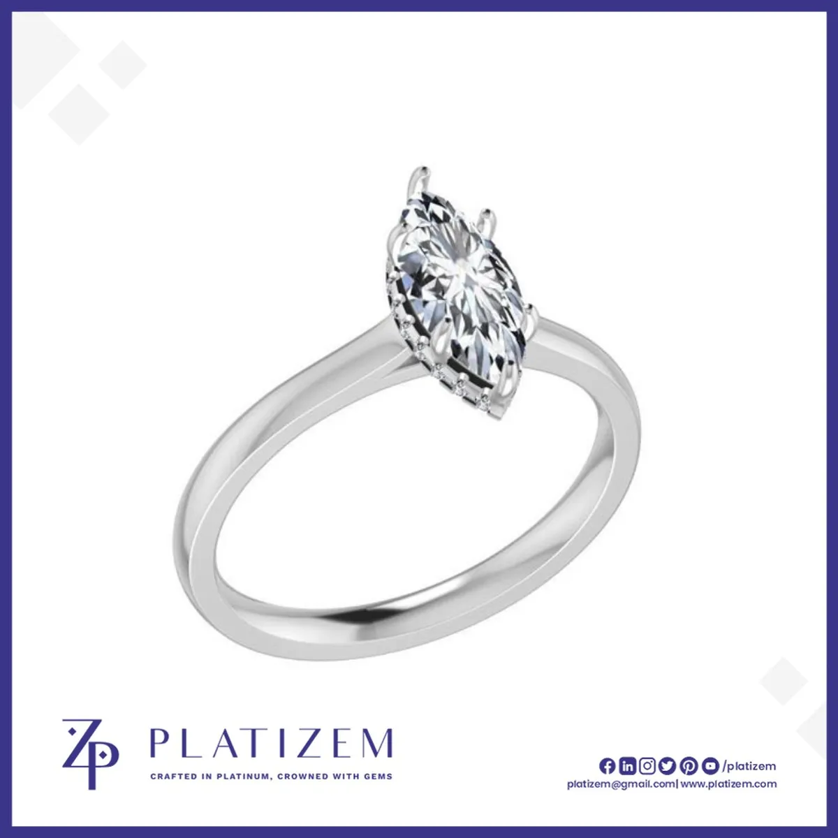 Marquise Solitaire Ring with Hidden Halo