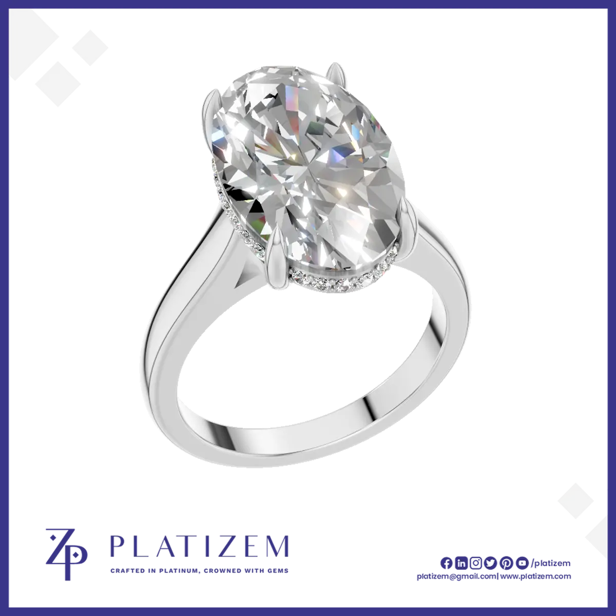 Oval Cut Hidden Halo Engagement Ring in Gold and Platinum Laboratory Grown Diamond Luxury