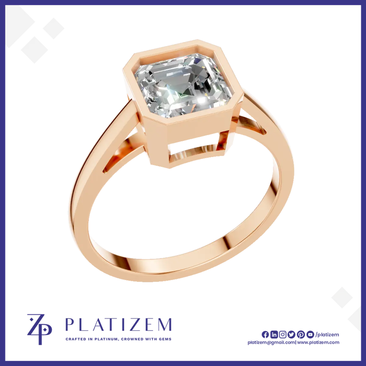 Emerald Cut Solitaire Laboratory Grown Diamond Ring Gold and Platinum Luxury