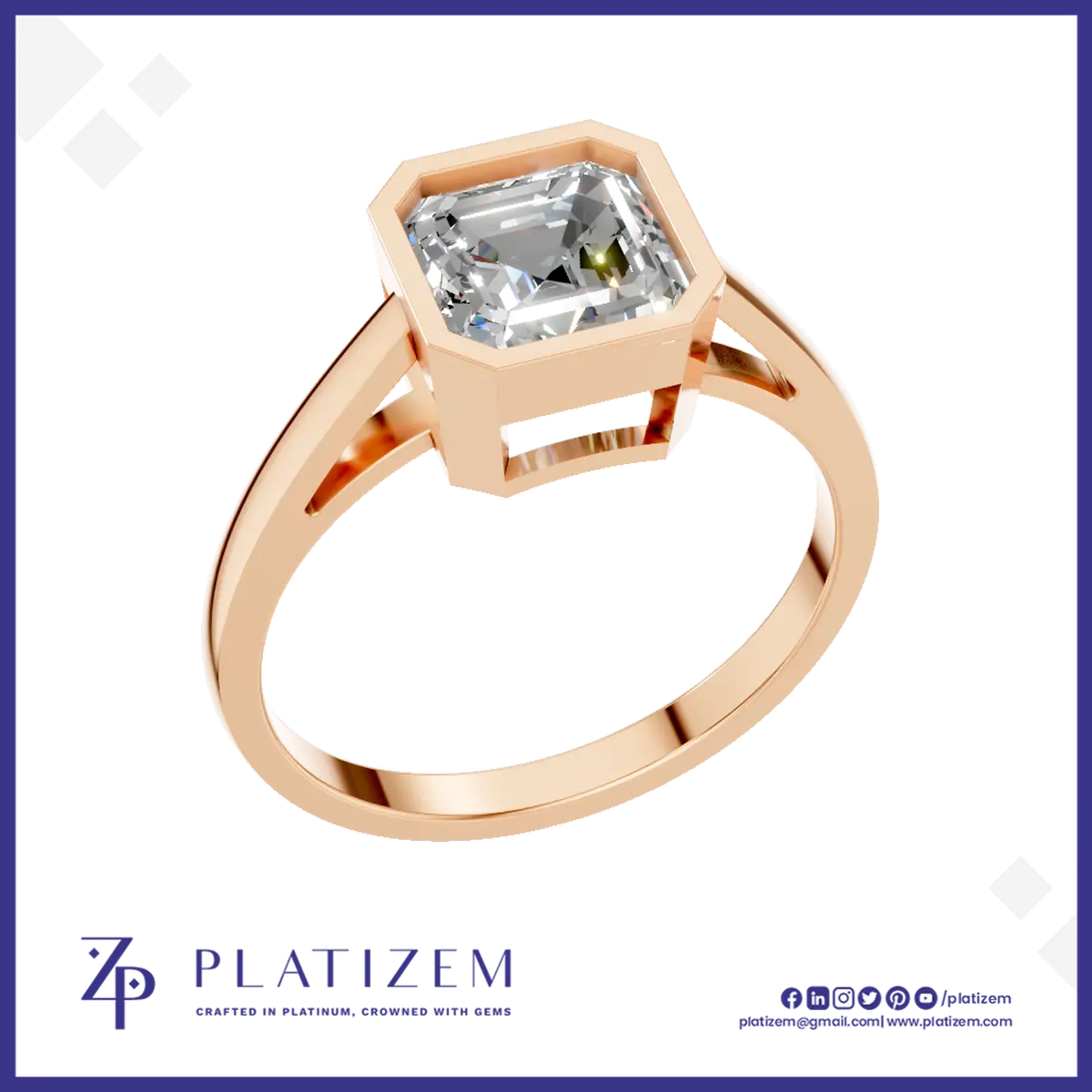 2 Carat Emerald Bezel Engagement Ring Gold and Platinum with Laboratory Grown Diamond Luxury