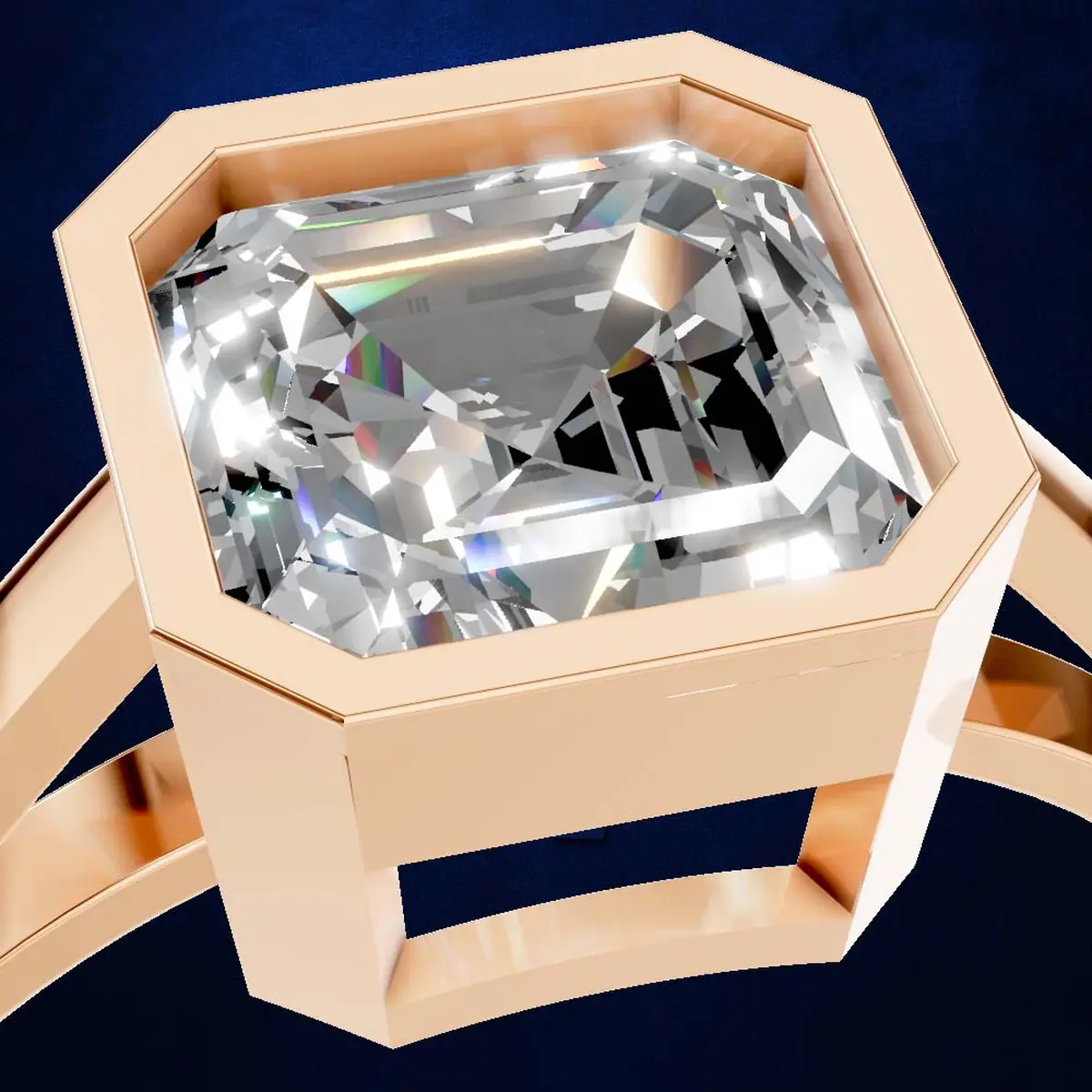 2 Carat Emerald Bezel Engagement Ring Gold and Platinum with Laboratory Grown Diamond Luxury