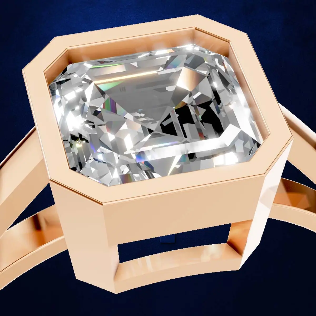 Emerald Cut Bezel Set Engagement Ring Gold, Silver and Platinum Luxury