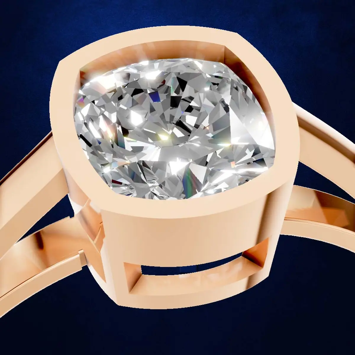 Cushion Cut Bezel Set Engagement Ring Gold, Silver and Platinum Diamond Luxury